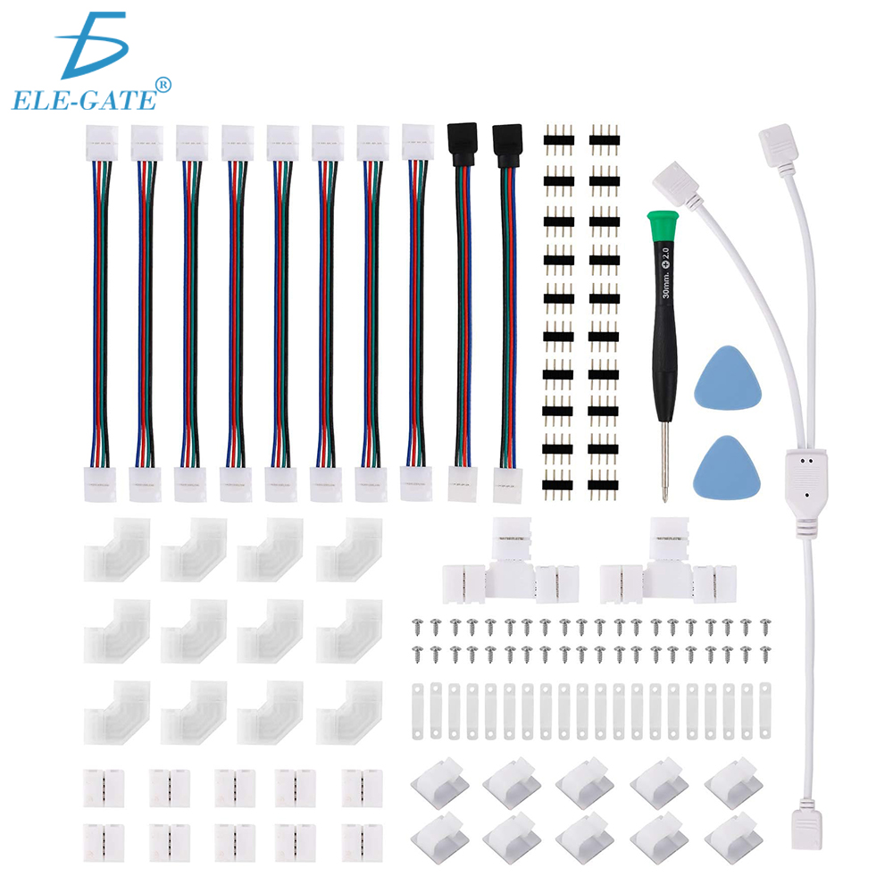 Kit Completo de Conectores para Tiras LED RGB 4 Pines Extensiones Splitter Clips Tornillos y Herramientas