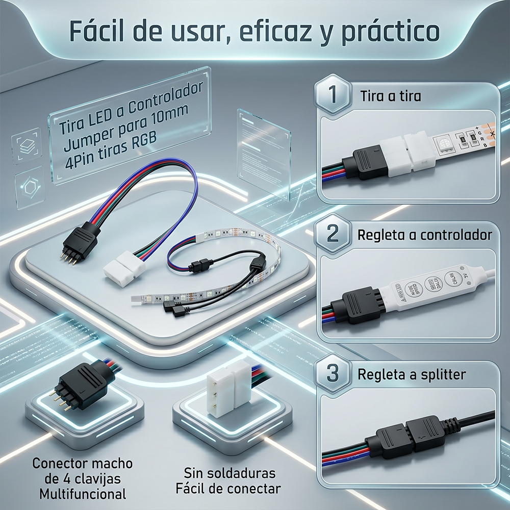 Kit Completo de Conectores para Tiras LED RGB 4 Pines Extensiones Splitter Clips Tornillos y Herramientas - Image 2