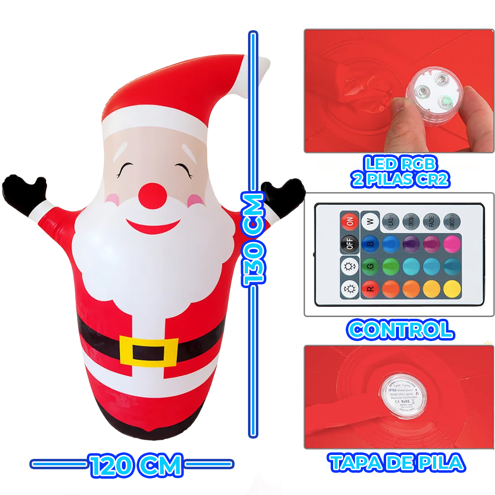 Inflable de Santa con brazos arriba con luces RGB - Image 4
