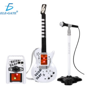 Guitarra de rock eléctrica para niños con cuerdas de acero, amplificador, soporte ajustable y micrófono