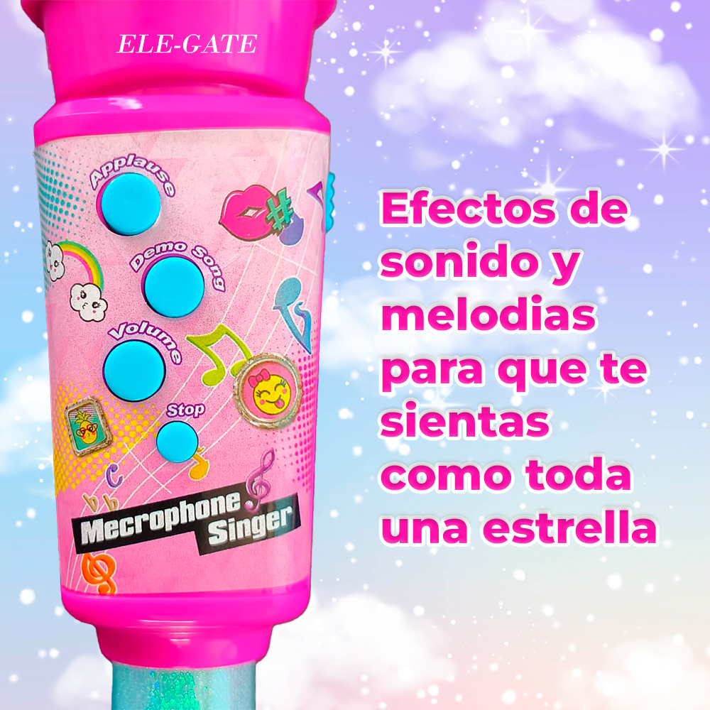 Micrófono con Luz y Efectos Especiales, con Selfie Stick Soporte para Celular - Image 2