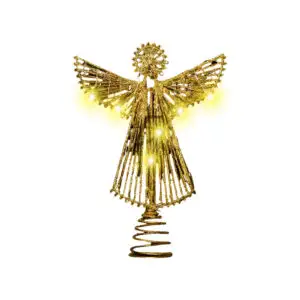 Punta de Árbol de Ángel Dorado con Alas Abiertas y Luces Led Calidas
