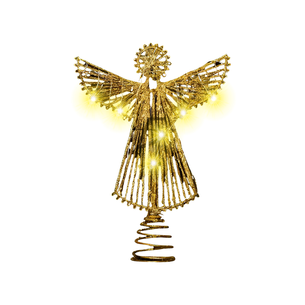 Punta de Árbol de Ángel Dorado con Alas Abiertas y Luces Led Calidas