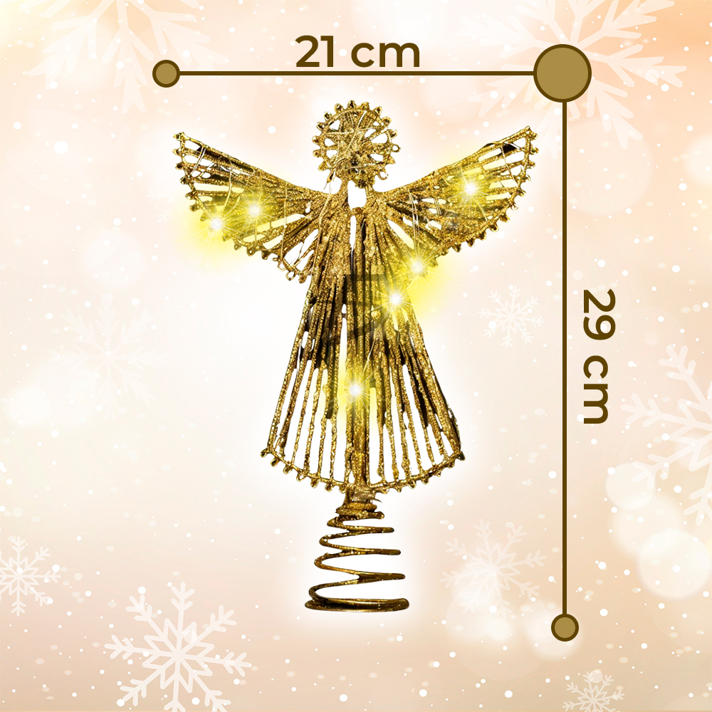 Punta de Árbol de Ángel Dorado con Alas Abiertas y Luces Led Calidas - Image 4