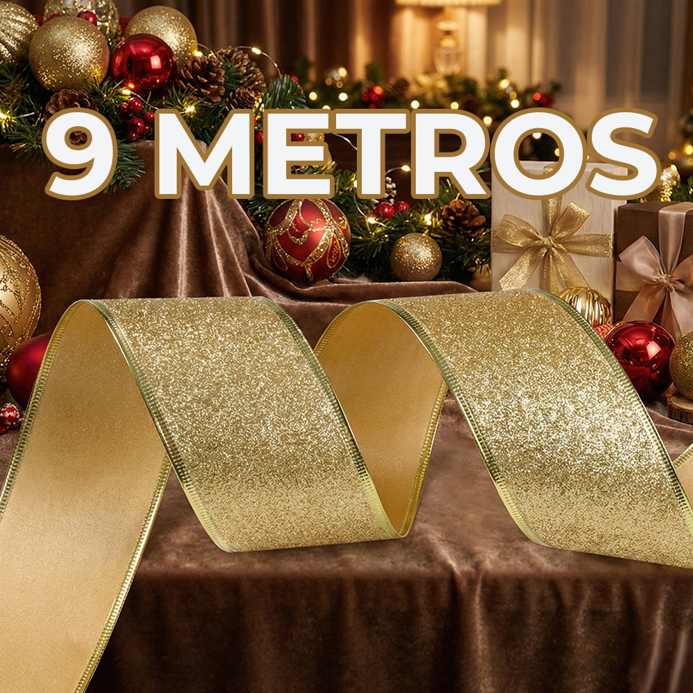 Listón de Tela con Brillantina – Rojo, Verde y Dorado - Image 5