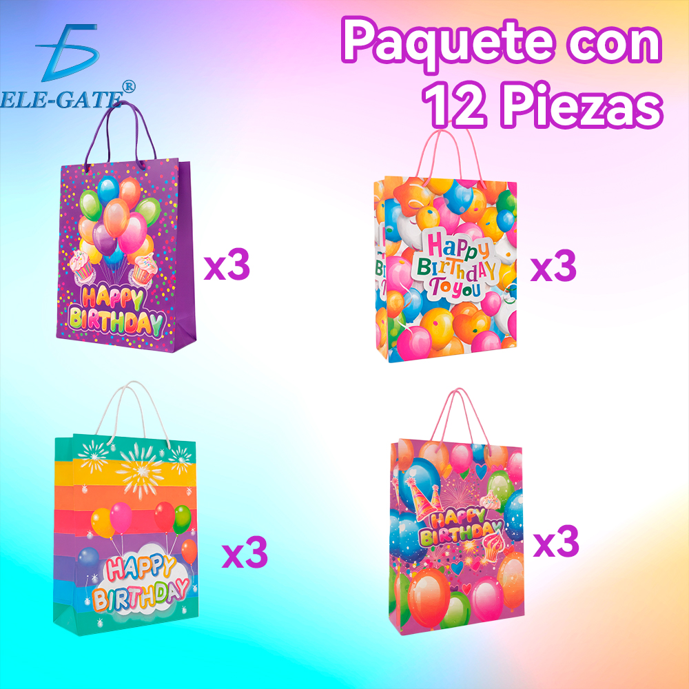Paquete de 12 Bolsas de Regalo con Asa Resistente – Diseños Modernos y Colores Vibrantes - Image 2