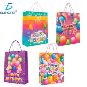 Paquete de 12 Bolsas de Regalo con Asa Resistente – Diseños Modernos y Colores Vibrantes