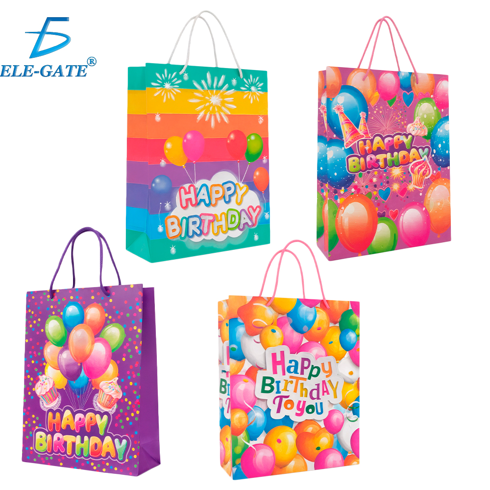 Paquete de 12 Bolsas de Regalo con Asa Resistente – Diseños Modernos y Colores Vibrantes