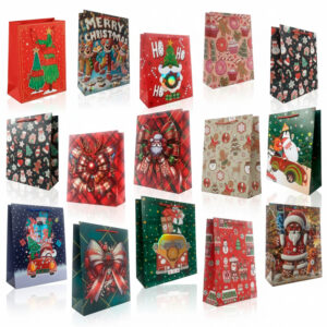 Bolsa de Regalo Grande Navideña con Asa de Cuerda Roja