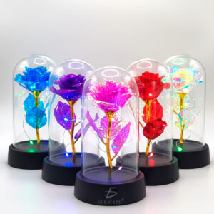 Flor Eterna con Cúpula y Base de Plástico con Luz RGB