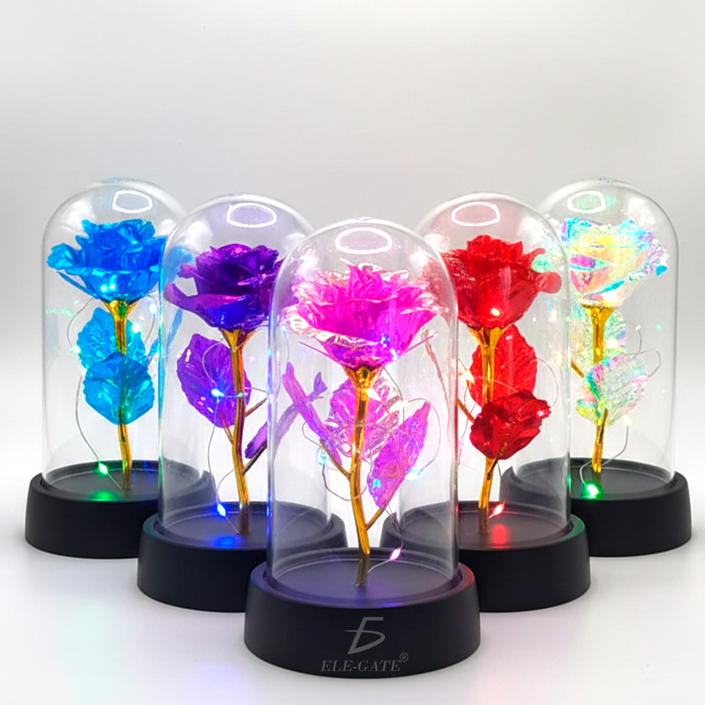 Flor Eterna con Cúpula y Base de Plástico con Luz RGB