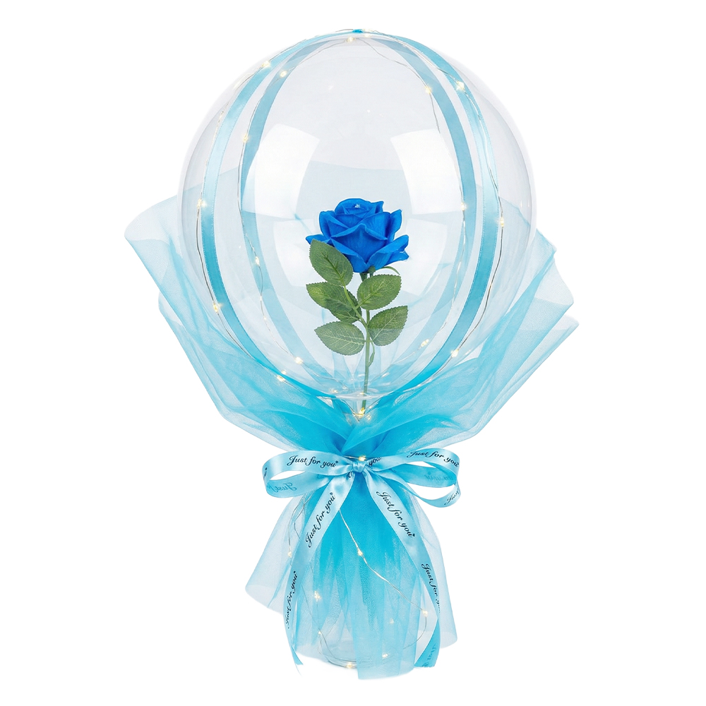 Ramo de Rosa Eterna con Globo Transparente y Luces LED Cálidas - Image 5