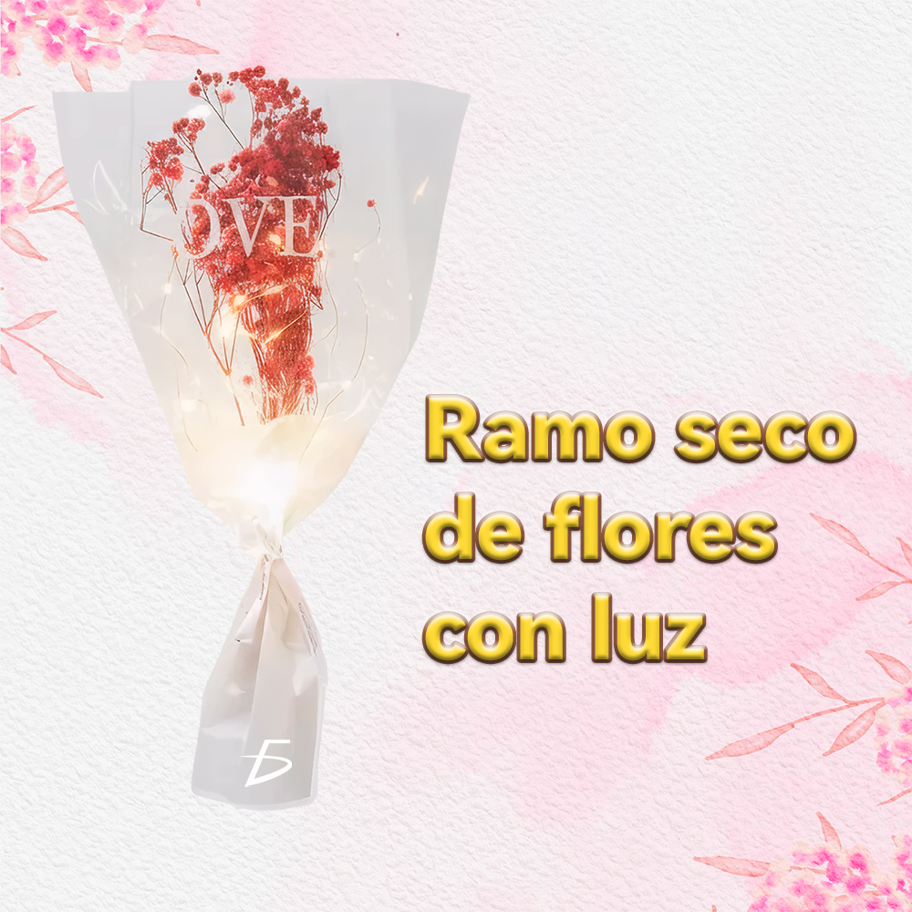 Ramo de Flores Secas con Luces LED Cálidas – Regalo Decorativo con Celofán y Pilas Incluidas - Image 3