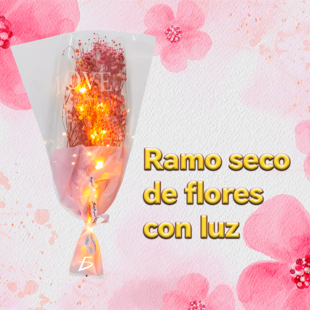 Ramo de Flores Secas con Luces LED Cálidas – Regalo Decorativo con Celofán y Pilas Incluidas - Image 2