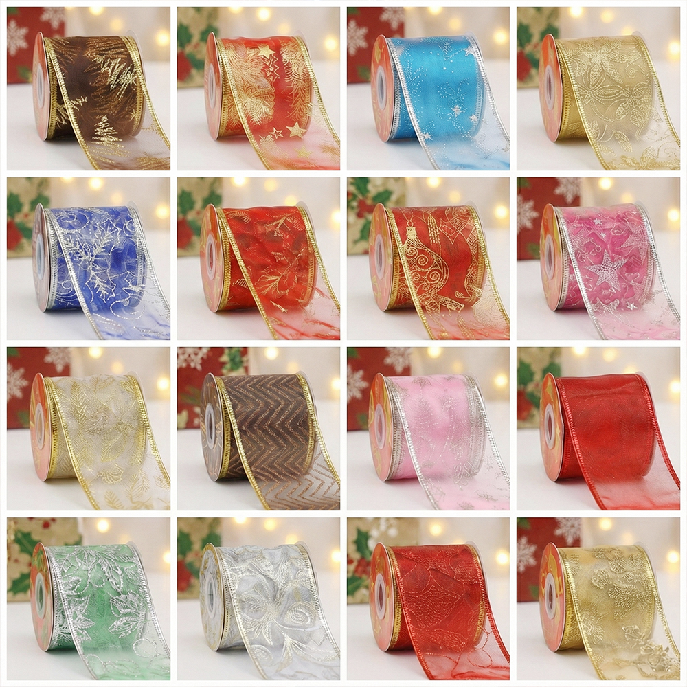 Listones Satinados con Transparencia y Toques Navideños en Dorado y Plata – Rollo de 9 Metros - Image 3