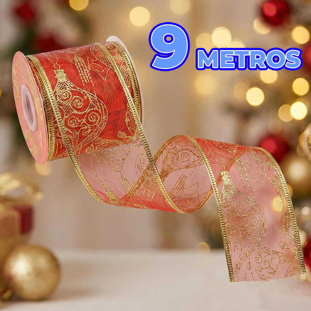 Listones Satinados con Transparencia y Toques Navideños en Dorado y Plata – Rollo de 9 Metros - Image 4