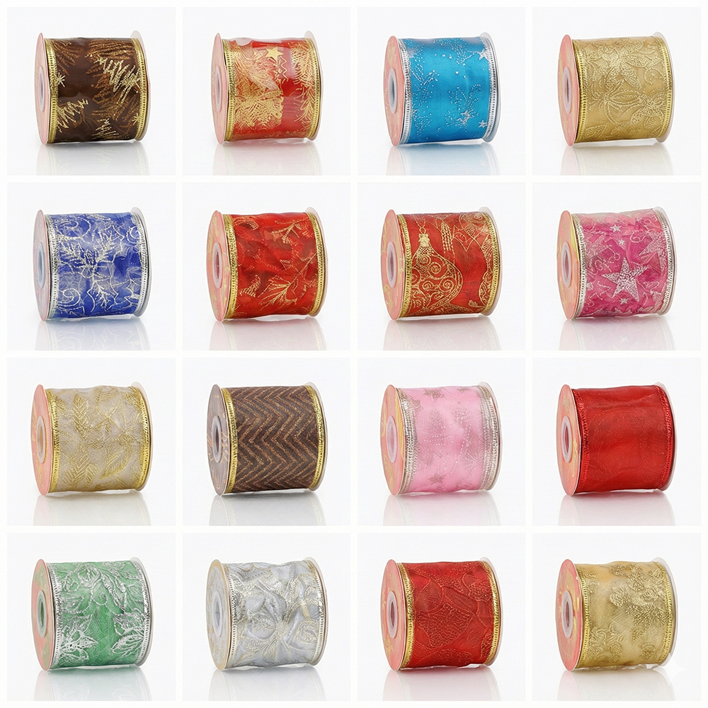 Listones Satinados con Transparencia y Toques Navideños en Dorado y Plata – Rollo de 9 Metros