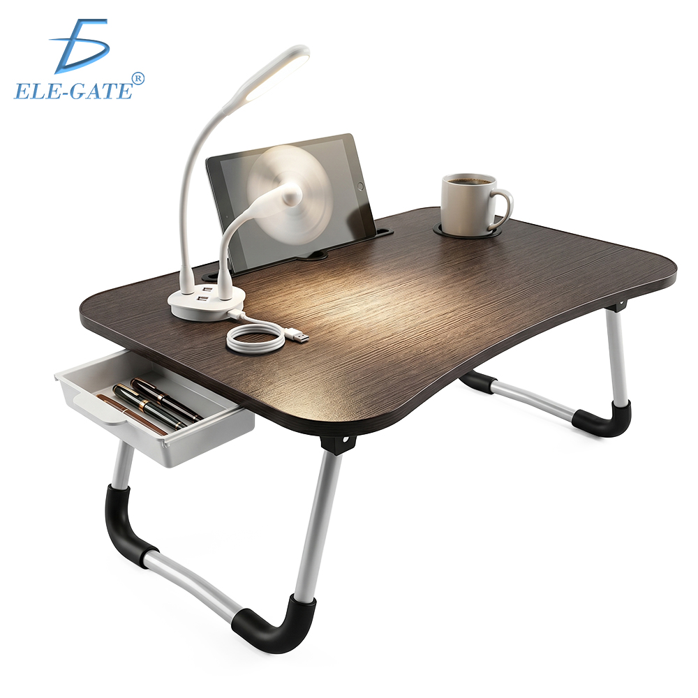 Mesa de Cama Plegable para Laptop 17” con USB, Lámpara, Ventilador y Cajón