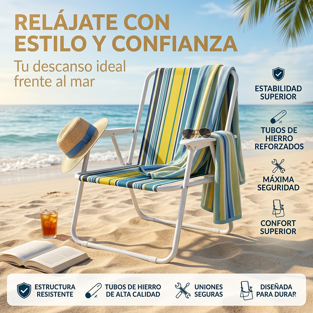 Silla Plegable Portátil para Playa y Camping HOG.MK053 | Tela Oxford y Acero Reforzado | Ultraligera - Image 4