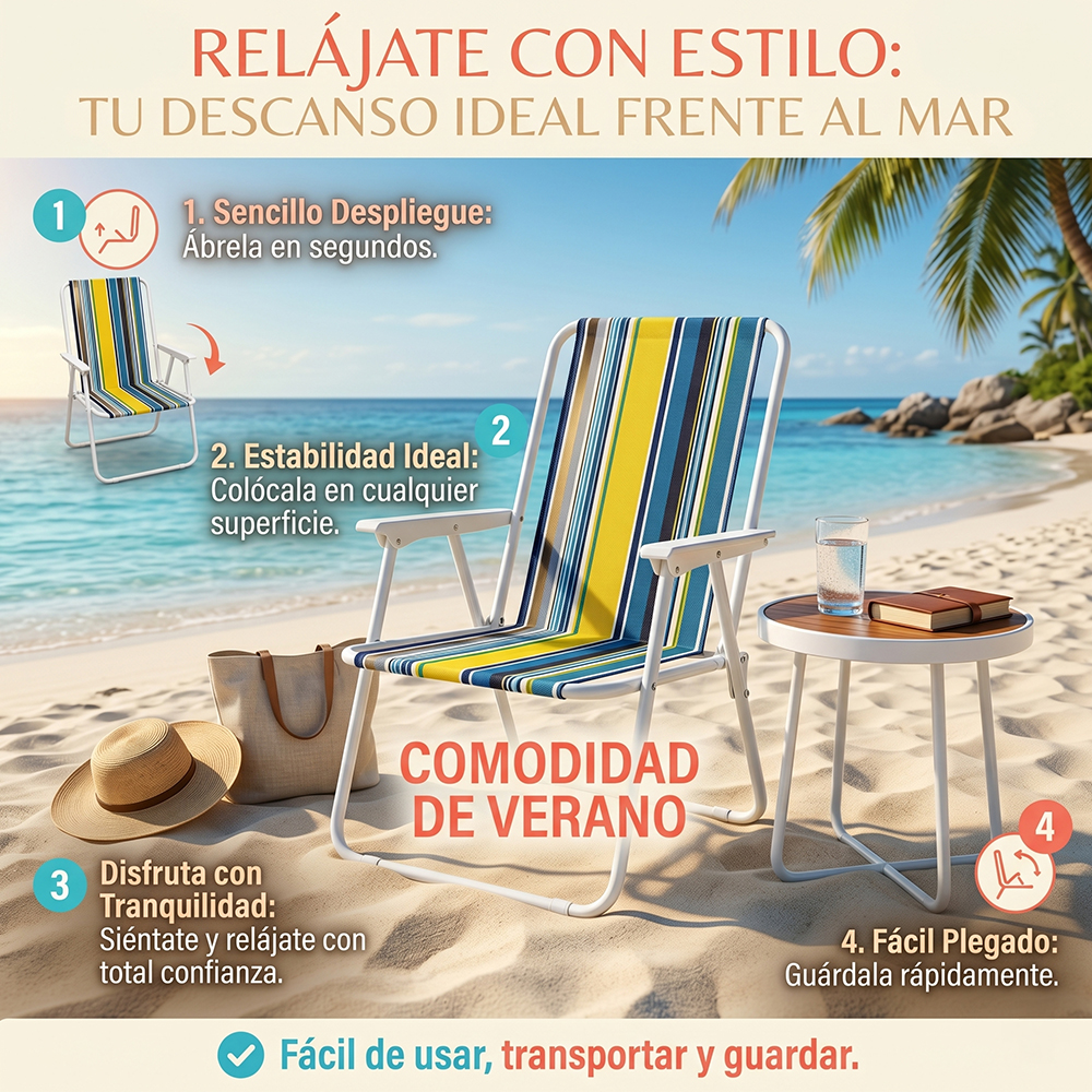 Silla Plegable Portátil para Playa y Camping HOG.MK053 | Tela Oxford y Acero Reforzado | Ultraligera - Image 3
