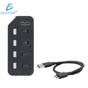 Hub USB 3.0 de 4 Puertos con Interruptores y Luz LED Azul