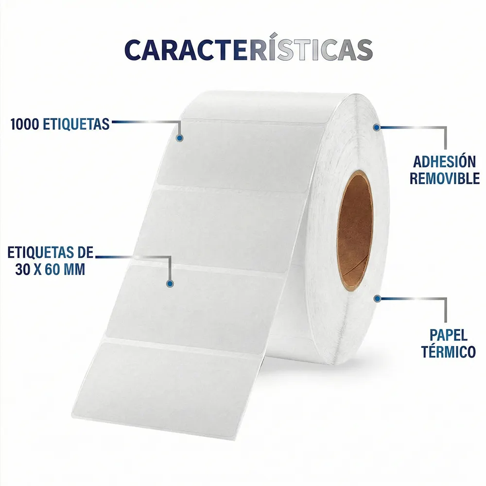 Papel Térmico Tipo Etiqueta 3 x 6 cm con Adhesivo Súper Potente - Imagen 2