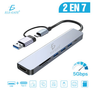 Hub USB-C 7 en 1 con HDMI 4K, USB 3.0, PD 100W, SD/TF y doble conector USB-A + Tipo C