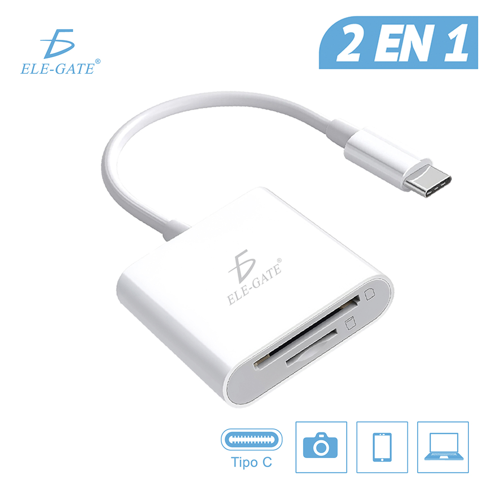 Lector de Tarjetas USB-C 2 en 1 para SD y TF/MicroSD para Celular Tablet y Laptop