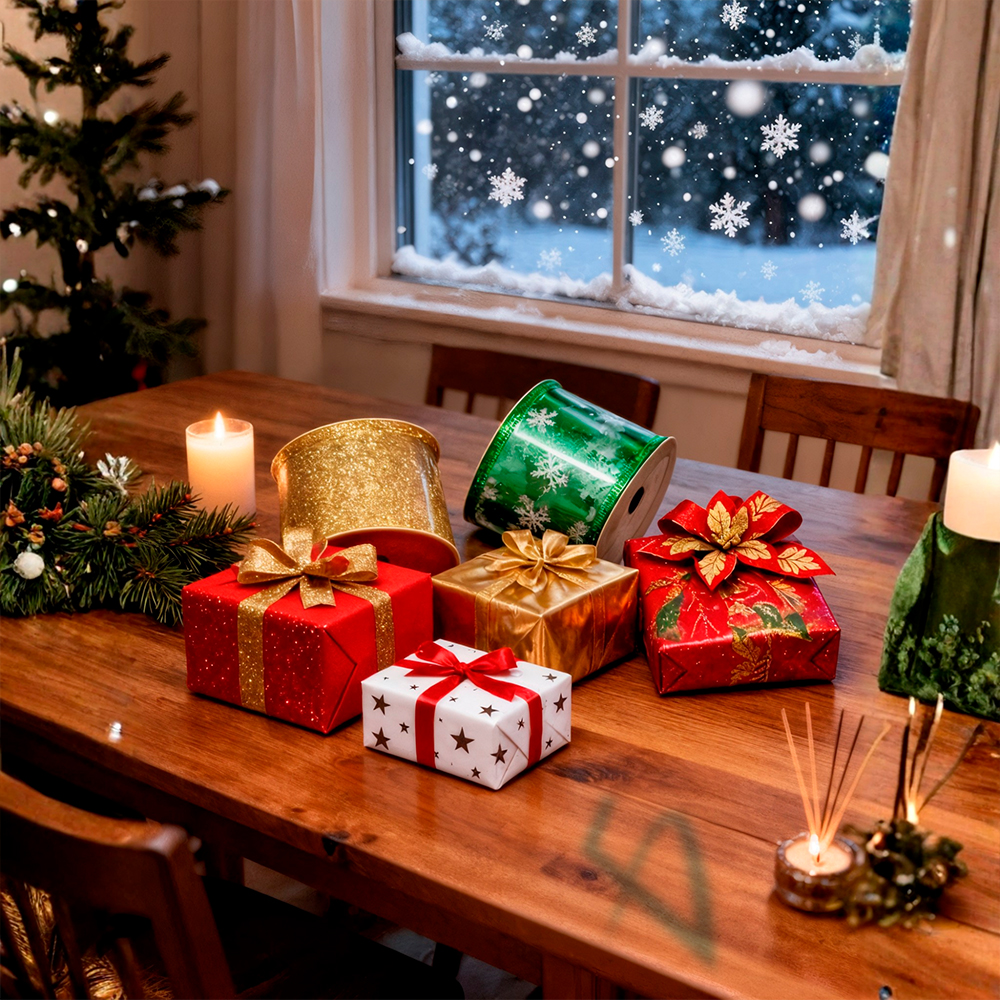 Cintas Navideñas Diseños Variados en Rojo Verde Oro y Plata – 6.3 cm x 2.7 m por rollo - Image 2