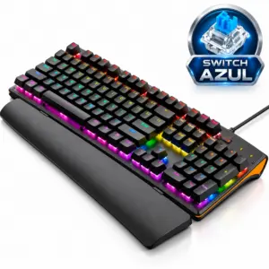 Teclado RGB negro ELE-GATE TC.17.P con teclado numérico y reposamuñecas sobre fondo blanco