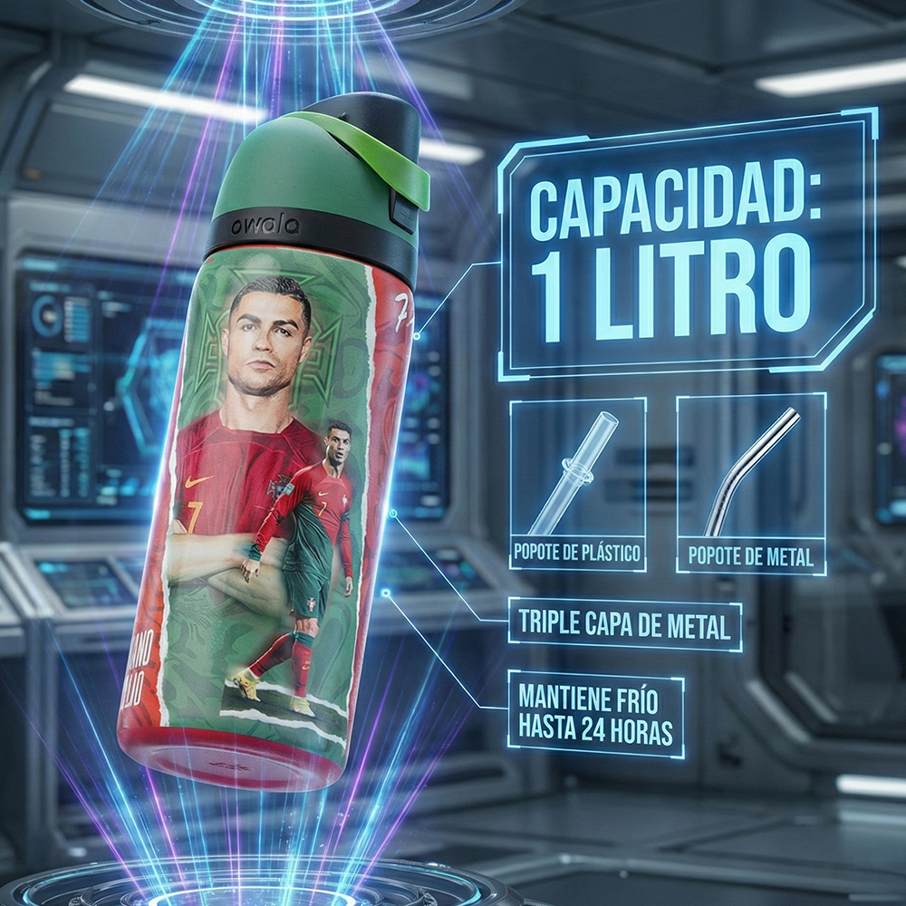 Botella Térmica Deportiva Messi y Cristiano Ronaldo 1000 ml – Acero Inoxidable con Popotes y Aislamiento 24 Horas - Image 14