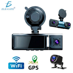 Cámara para Auto 4K 3 Canales con GPS y WiFi 5GHz Frontal 4K + Interior 1080P + Trasera 1080P