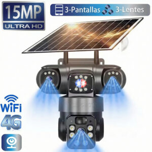 Cámara Solar 4G Triple Lente 15MP 6K – Seguridad Exterior con Pantalla Triple
