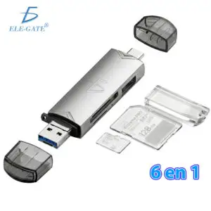 Lector de Tarjetas 6 en 1 USB 3.0, Adaptador SD microSD/TF USB-C USB-A Micro USB