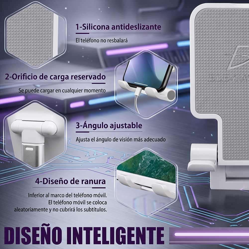Soporte Celular Escritorio Telescópico Plegable Ajustable Altura Ángulo Antideslizante Base Estable - Image 2