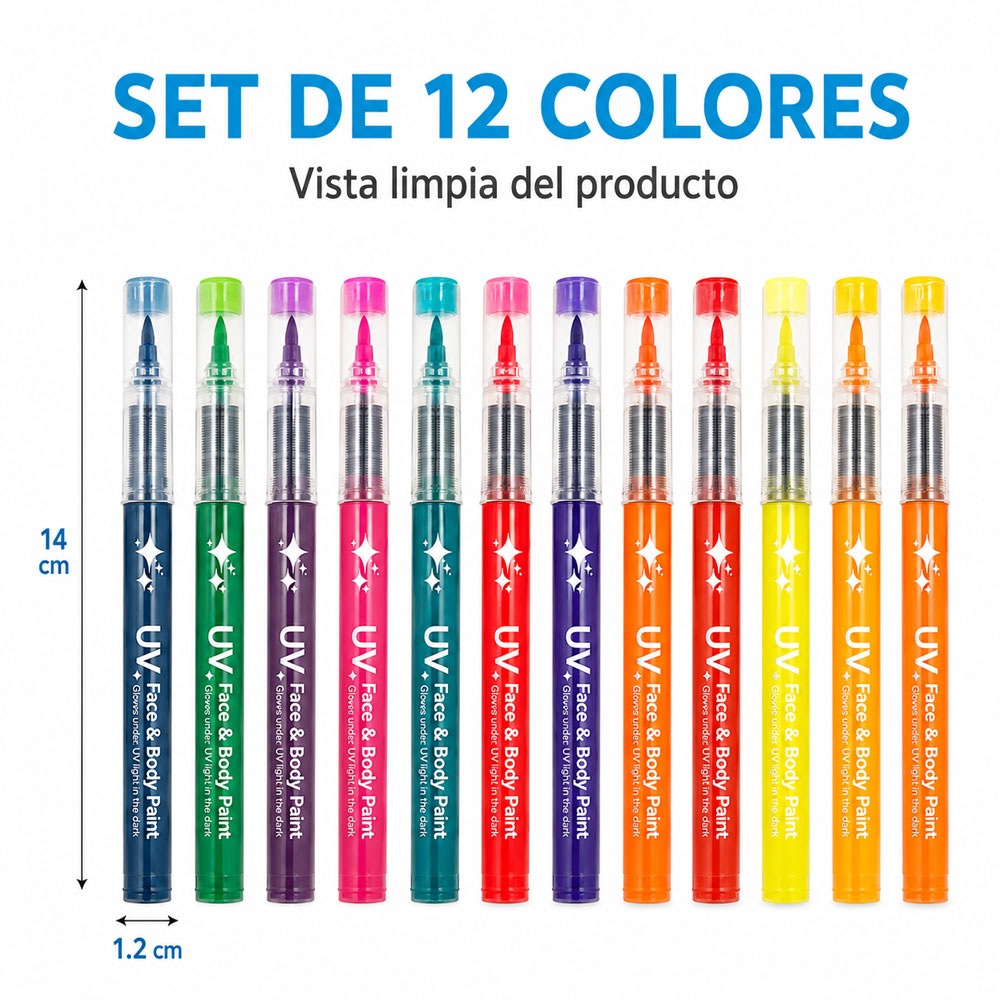 Set de 12 Plumones plumon brilla en la oscuridad para Cara y Cuerpo - Image 5