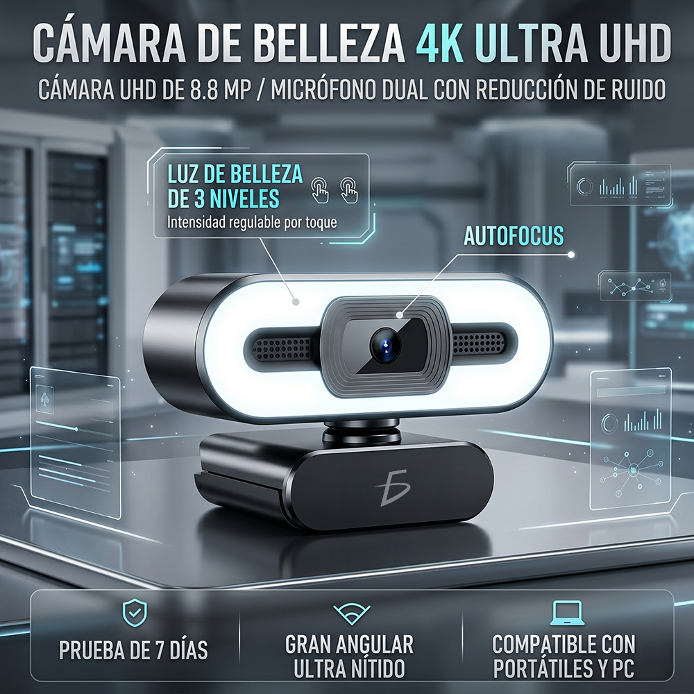 Cámara Web 2K Ultra HD Tipo C+USB con Luz de Relleno Enfoque Automático - Image 6