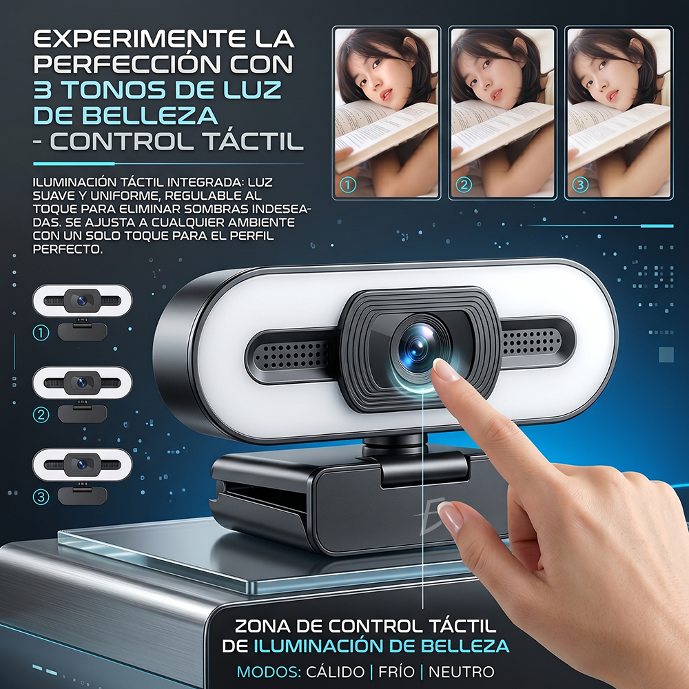 Cámara Web 2K Ultra HD Tipo C+USB con Luz de Relleno Enfoque Automático - Image 5