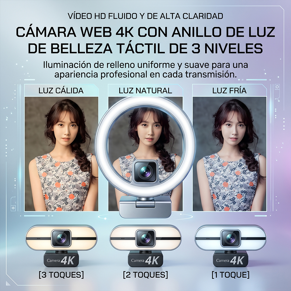 Cámara Web USB 4K Type-C+USB con Luz LED Micrófono Dual Tapa de Privacidad y Plug & Play - Image 3