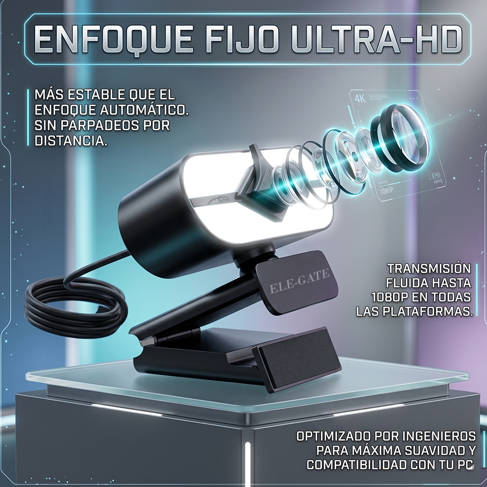 Cámara Web USB 4K Type-C+USB con Luz LED Micrófono Dual Tapa de Privacidad y Plug & Play - Image 5