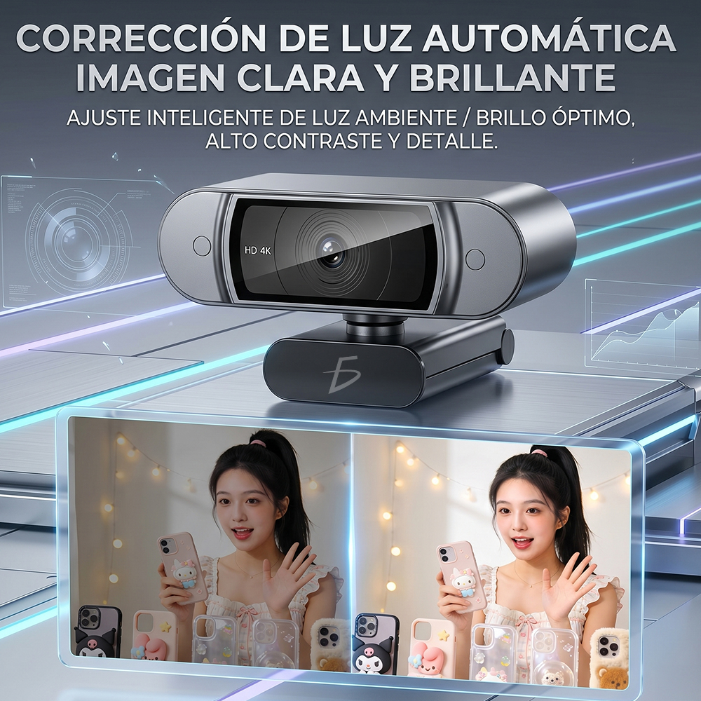 Webcam Ultra HD 4K Tipo C+USB con Doble Micrófono - Image 5