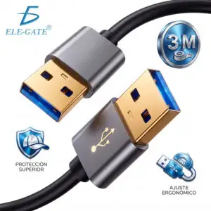 Cable USB-A a USB-A 3.0 de 3 Metros con Conectores Chapados en Oro