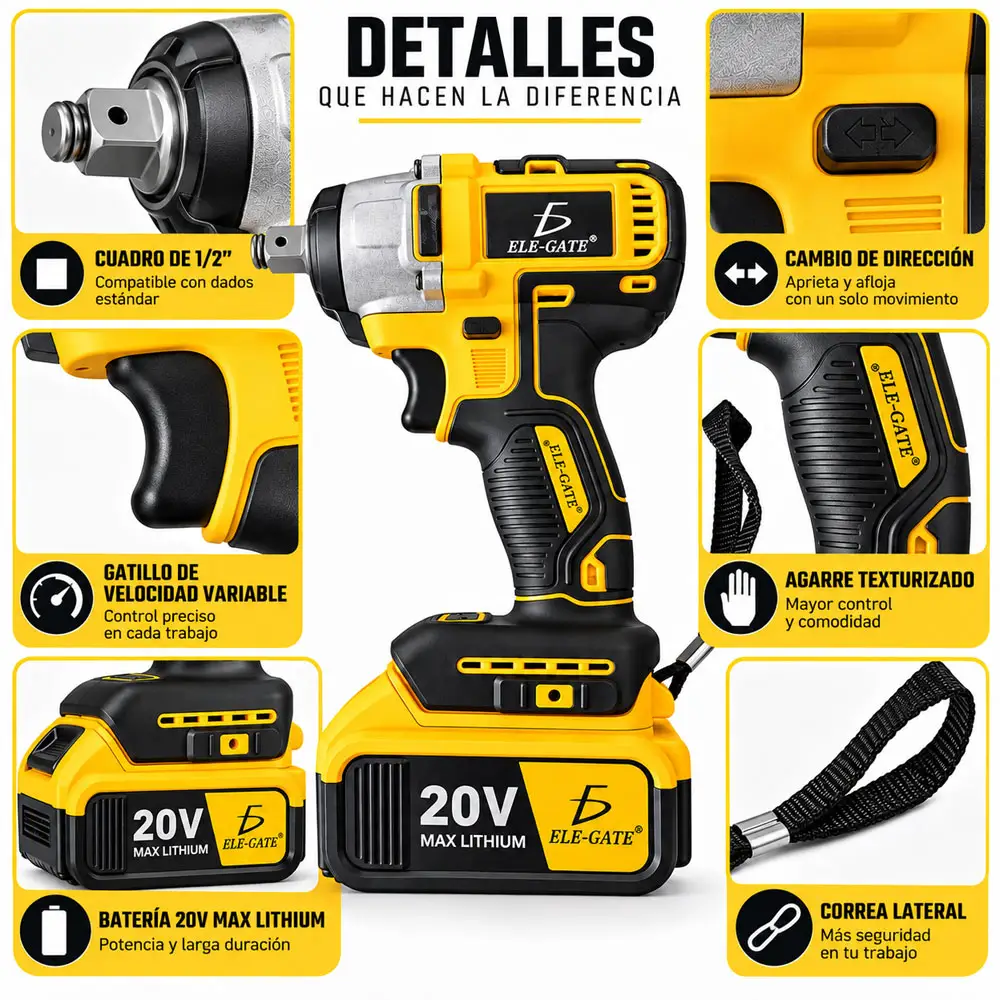 Llave de impacto inalámbrica de 1/2 pulgada, 20 V MAX - Imagen 2