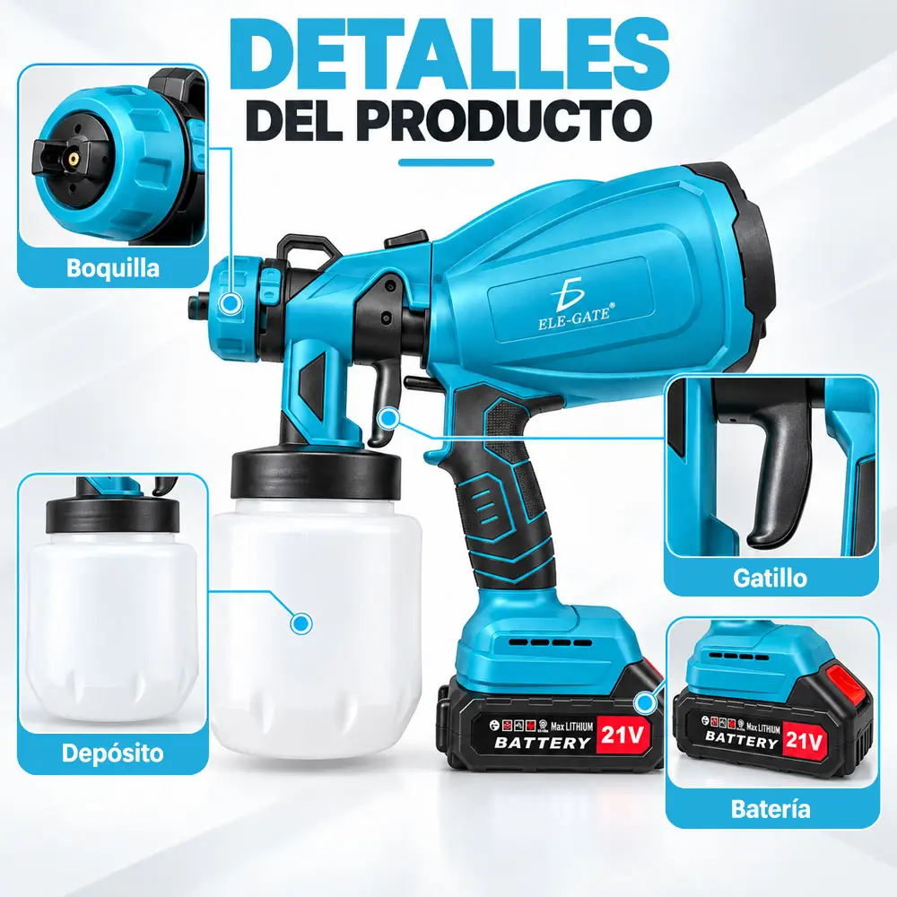Pistola de pintura inalámbrica 21 V para muebles y muros - Imagen 2