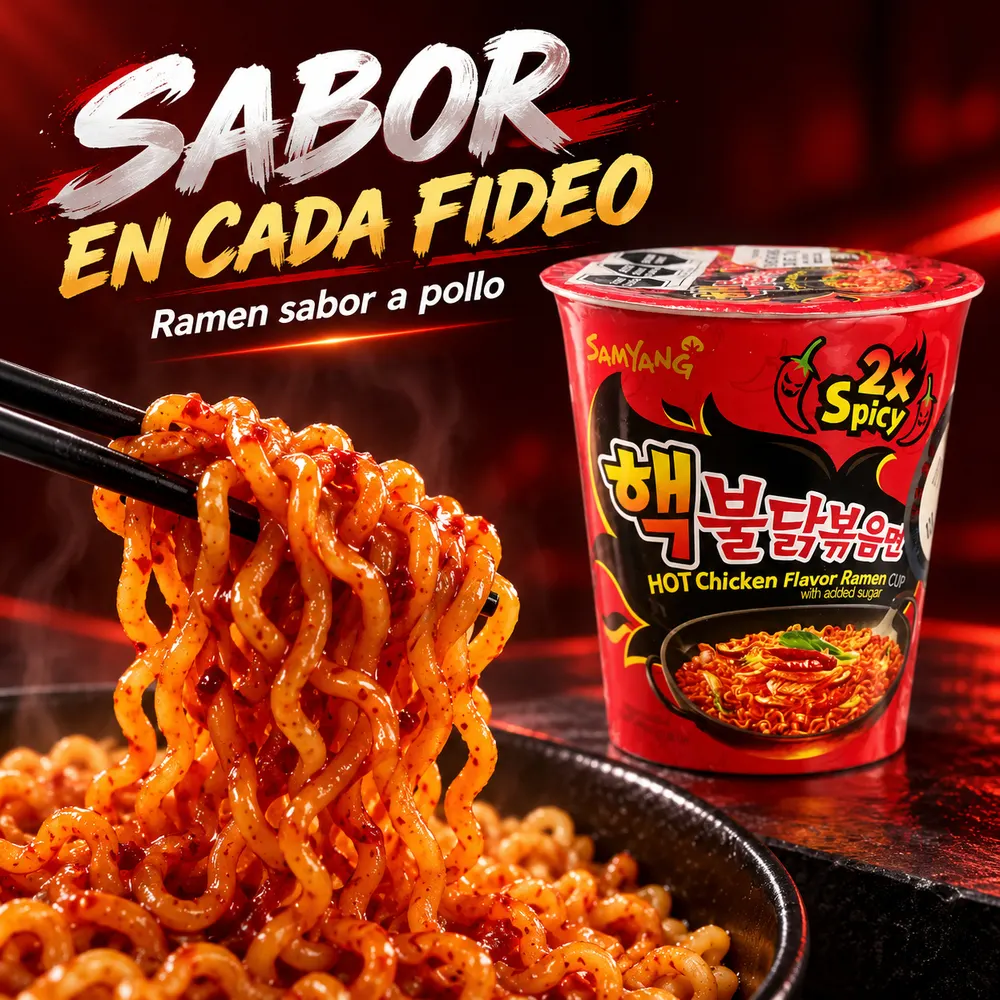 Ramen Buldak 2x Spicy sabor a pollo en vaso - Imagen 2