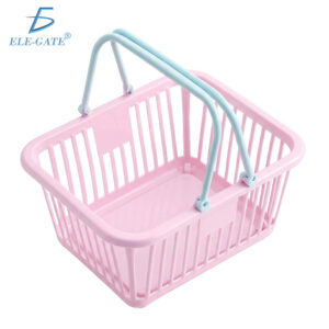 Canasta Organizadora de Plástico Rosa con Doble Asa Cesta Multiusos Pequeña