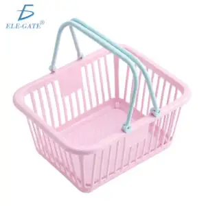 Canasta Organizadora de Plástico Rosa con Doble Asa Cesta Multiusos Pequeña