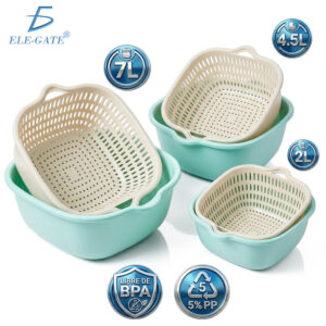 Set de 3 Recipientes con Escurridor color Menta para Frutas Verduras y Semillas