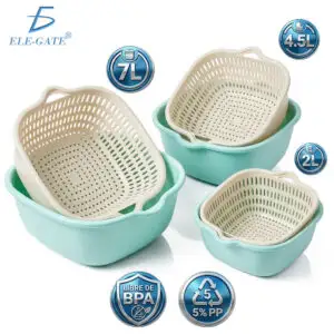 Set de 3 Recipientes con Escurridor color Menta para Frutas Verduras y Semillas