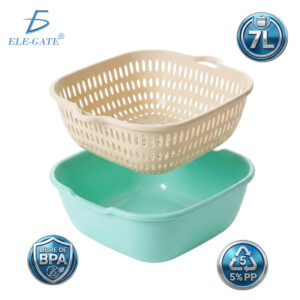 Recipiente con Colador 7 Litros Bowl Multiusos para Lavar y Escurrir Verduras Material Resistente PP